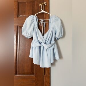 Francesca’s Light Blue Puff Sleeve Top
